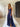 Stella Dress A-line Satin Prom dress in dark navy color with side slit