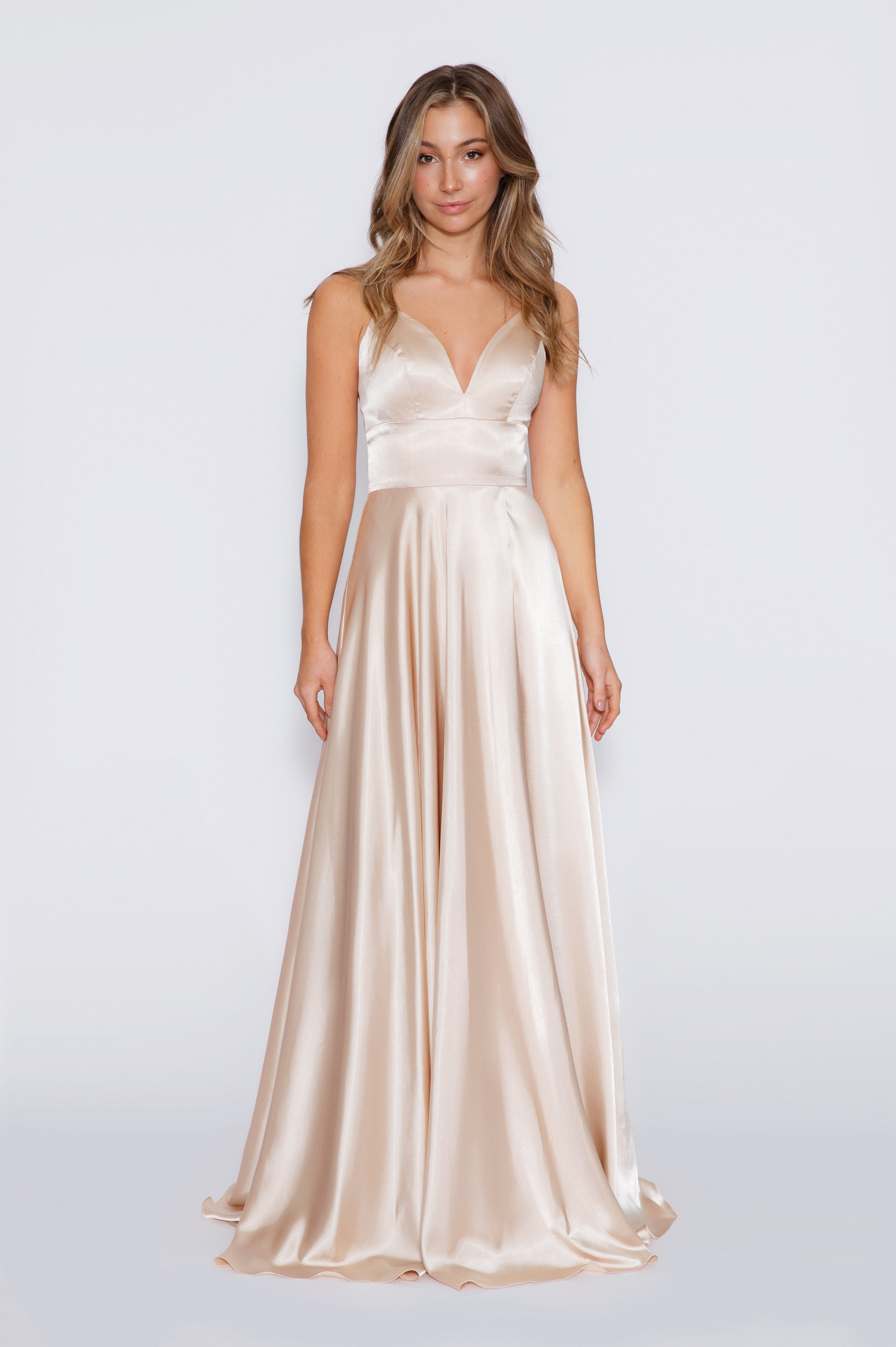 Stella Dress A-line Satin Prom dress in champagne color prom dress cha