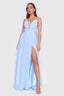 Chiffon Moa-Deep v Neckline Maxi Dress in Light blue