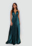 Satin Moa Dress-Open Back Deep v Neckline Maxi Dress prom dress green