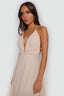 Chiffon Moa-Deep v Neckline Maxi Dress in Nude Colour