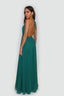 Chiffon Moa-Deep v Neckline Maxi Dress in Forest green