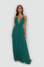Chiffon Moa-Deep v Neckline Maxi Dress in Forest green