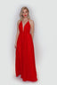 Moa-Deep v Neckline Maxi Dress in Red color