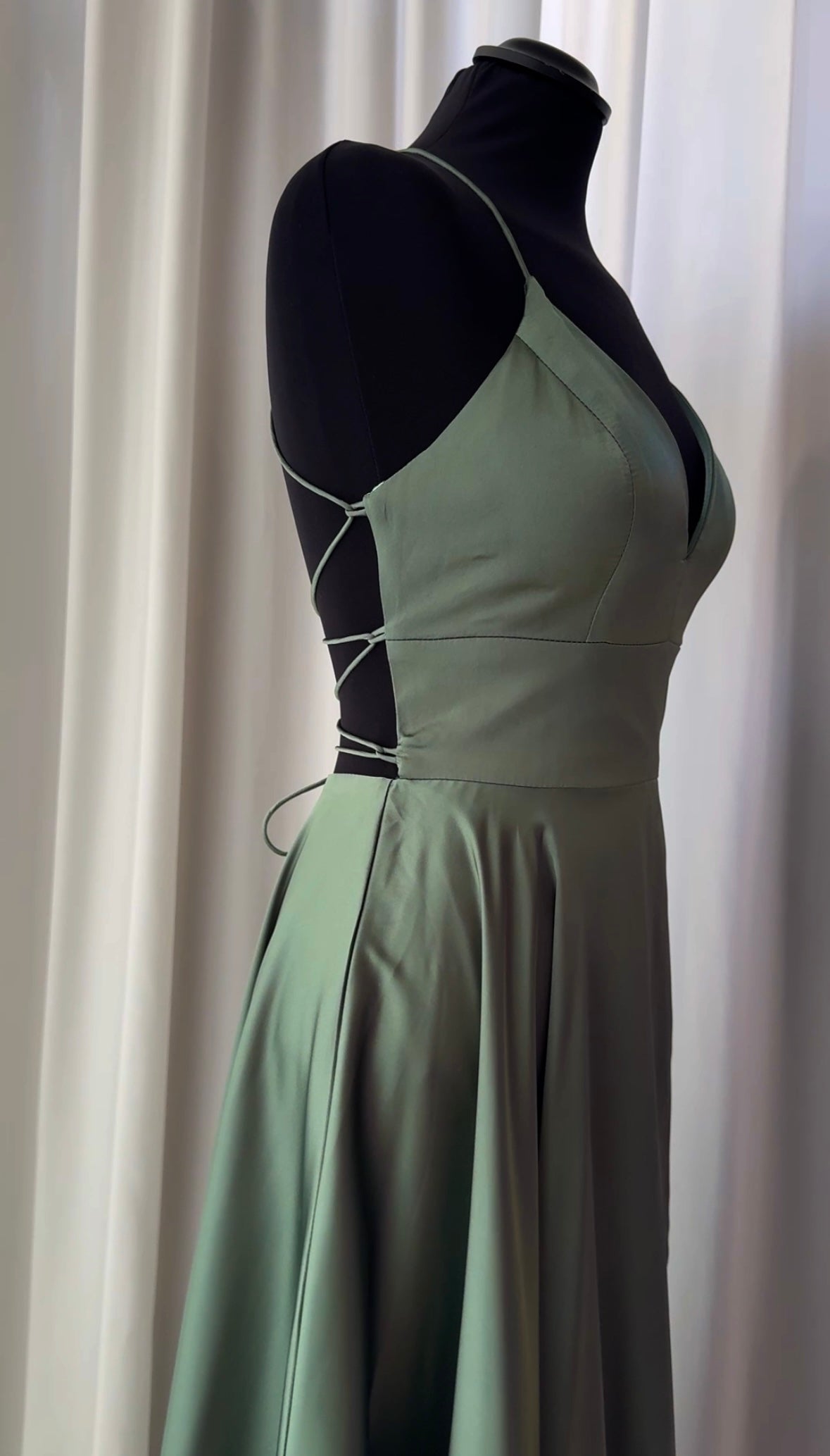 Ester Dress A-line Satin Prom dress in dark sage green IvoryField.com Ester Dress A-line Satin Prom dress in dark sage green IvoryField.com