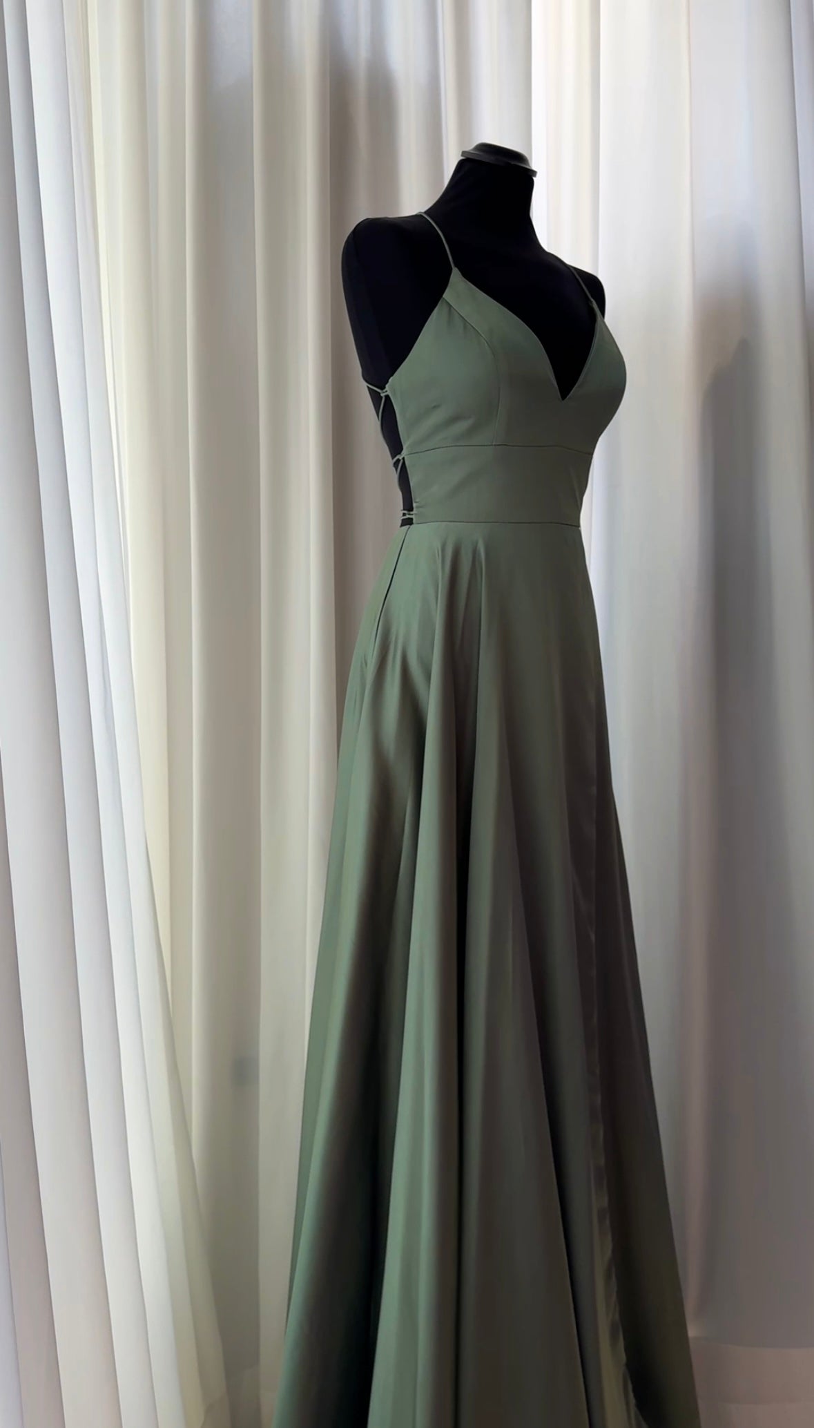 Ester Dress A-line Satin Prom dress in dark sage green IvoryField.com Ester Dress A-line Satin Prom dress in dark sage green IvoryField.com