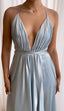 Prom Dress Powder blue Satin Moa-Open Back v Neckline