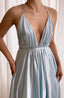 Prom Dress Powder blue Satin Moa-Open Back v Neckline