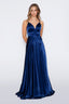 Stella Dress A-line Satin Prom dress in dark navy color with side slit