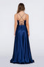 Stella Dress A-line Satin Prom dress in dark navy color with side slit
