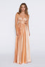 Satin Moa-Deep v Neckline Maxi Dress in Sunny peach color