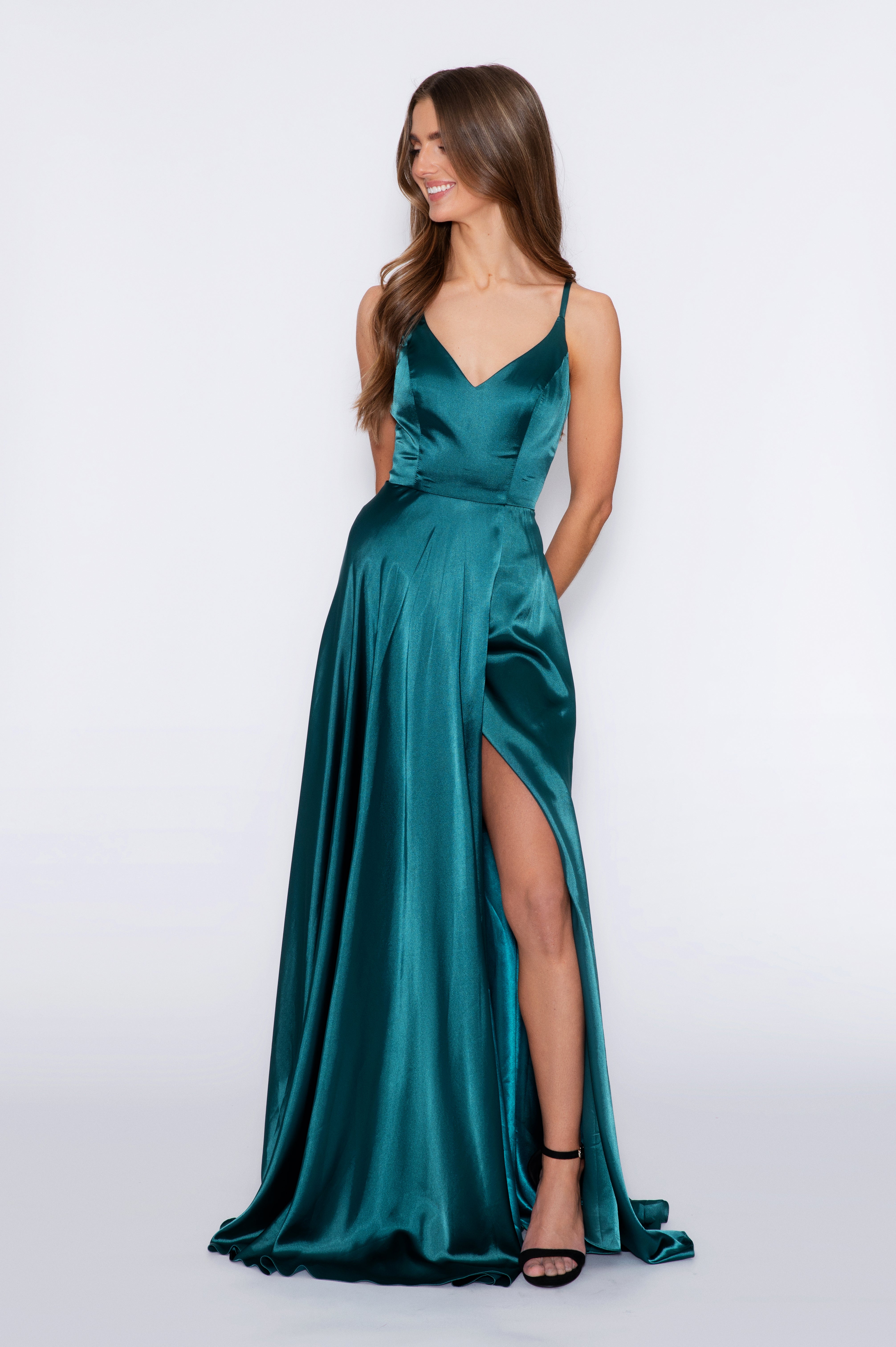 Blake Dress in Satin dark green color IvoryField.com Blake Dress in Satin dark green color IvoryField.com