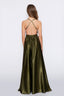 Satin Moa-Open Back Deep v Neckline Maxi Dress in Dark Olive color