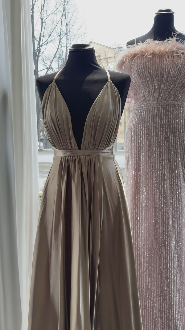 Taupe dress beige balklänning 